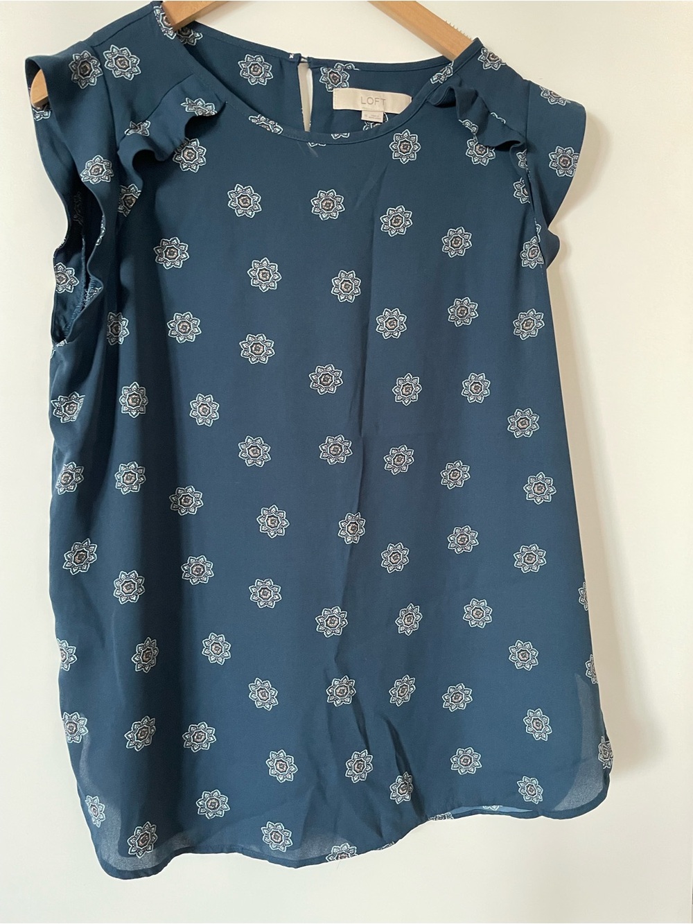 LOFT Teal Blue Medallion Ruffle Sleeve Camisole